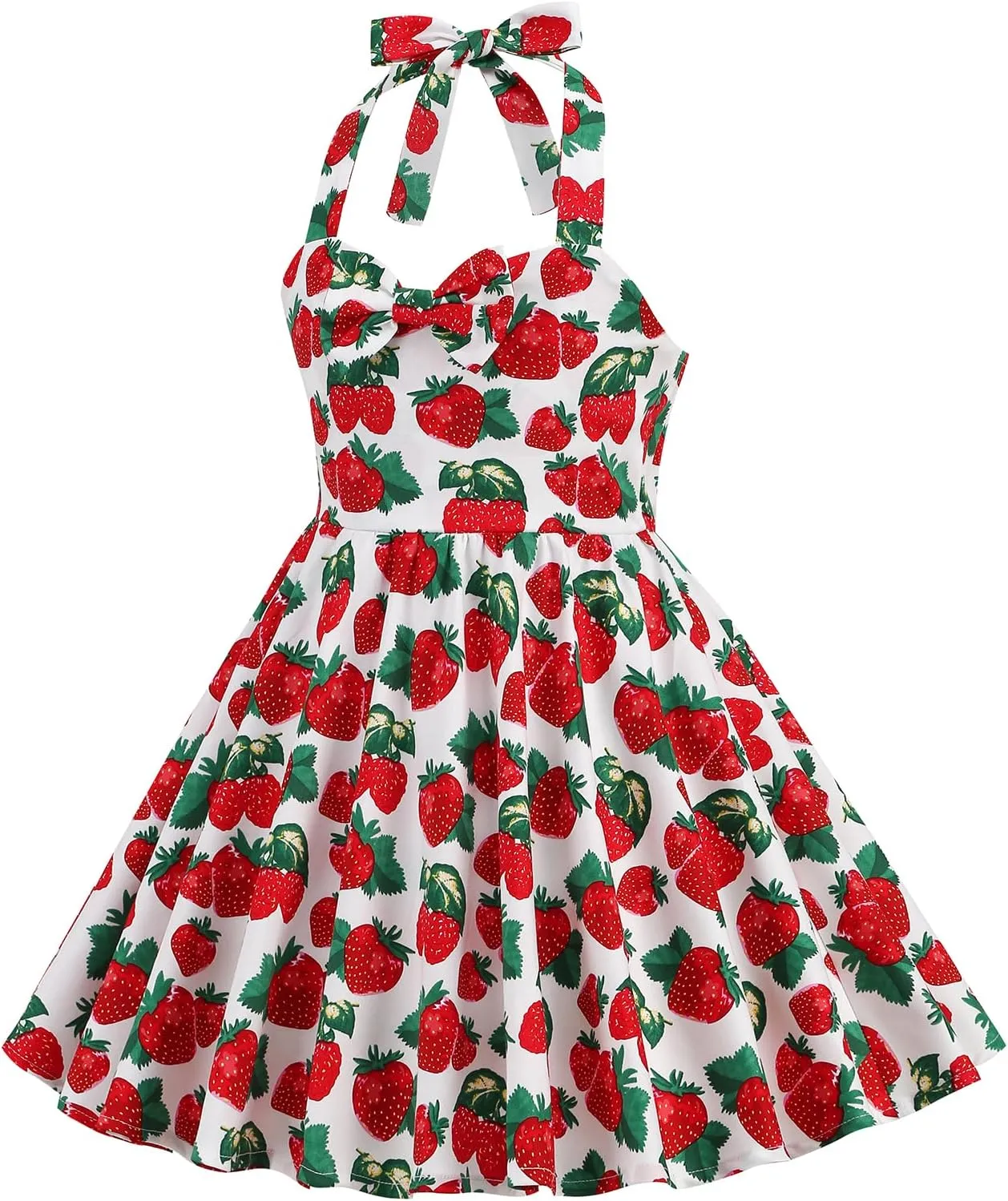 1950s Vintage Dresses for Girls Halter Dress Sleeveless Bowknot Heart Neck 4-12 Years