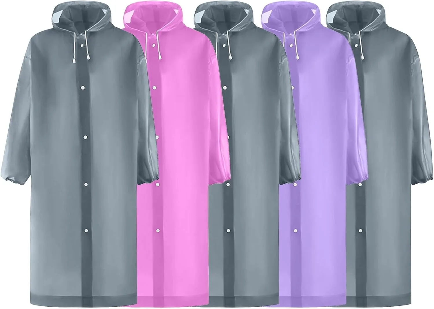 5 Pack Rain Ponchos for Adults EVA Waterproof Reusable Raincoat Hooded Drawstring Clear Lightweight Rain Jackets