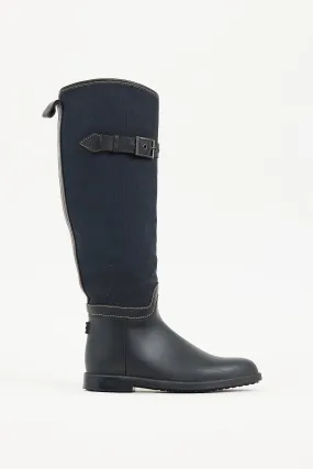 Black & Navy Rubber & Canvas Rubber Boot