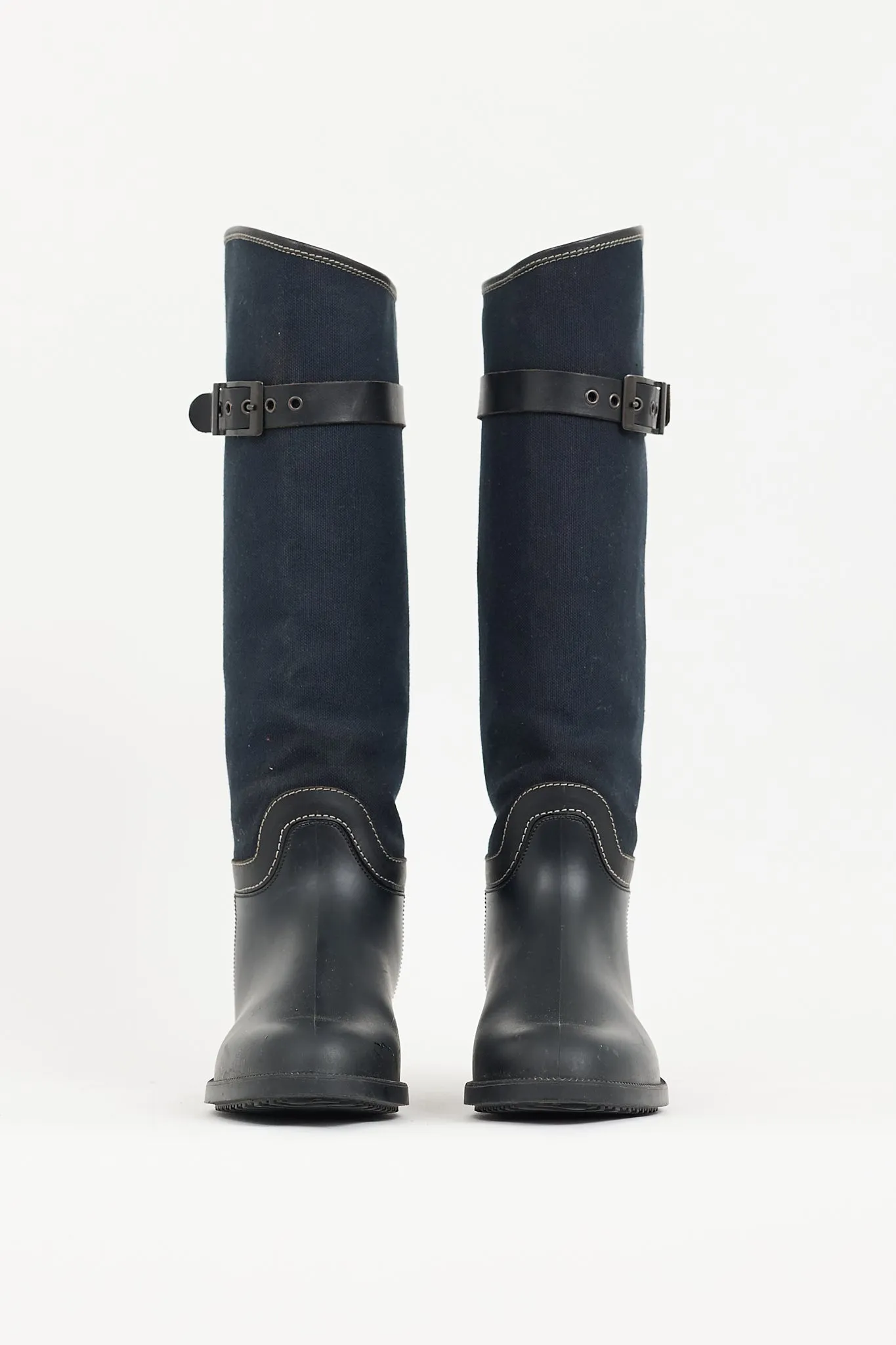 Black & Navy Rubber & Canvas Rubber Boot