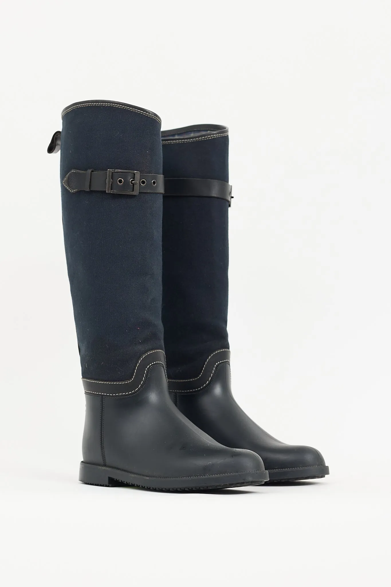 Black & Navy Rubber & Canvas Rubber Boot