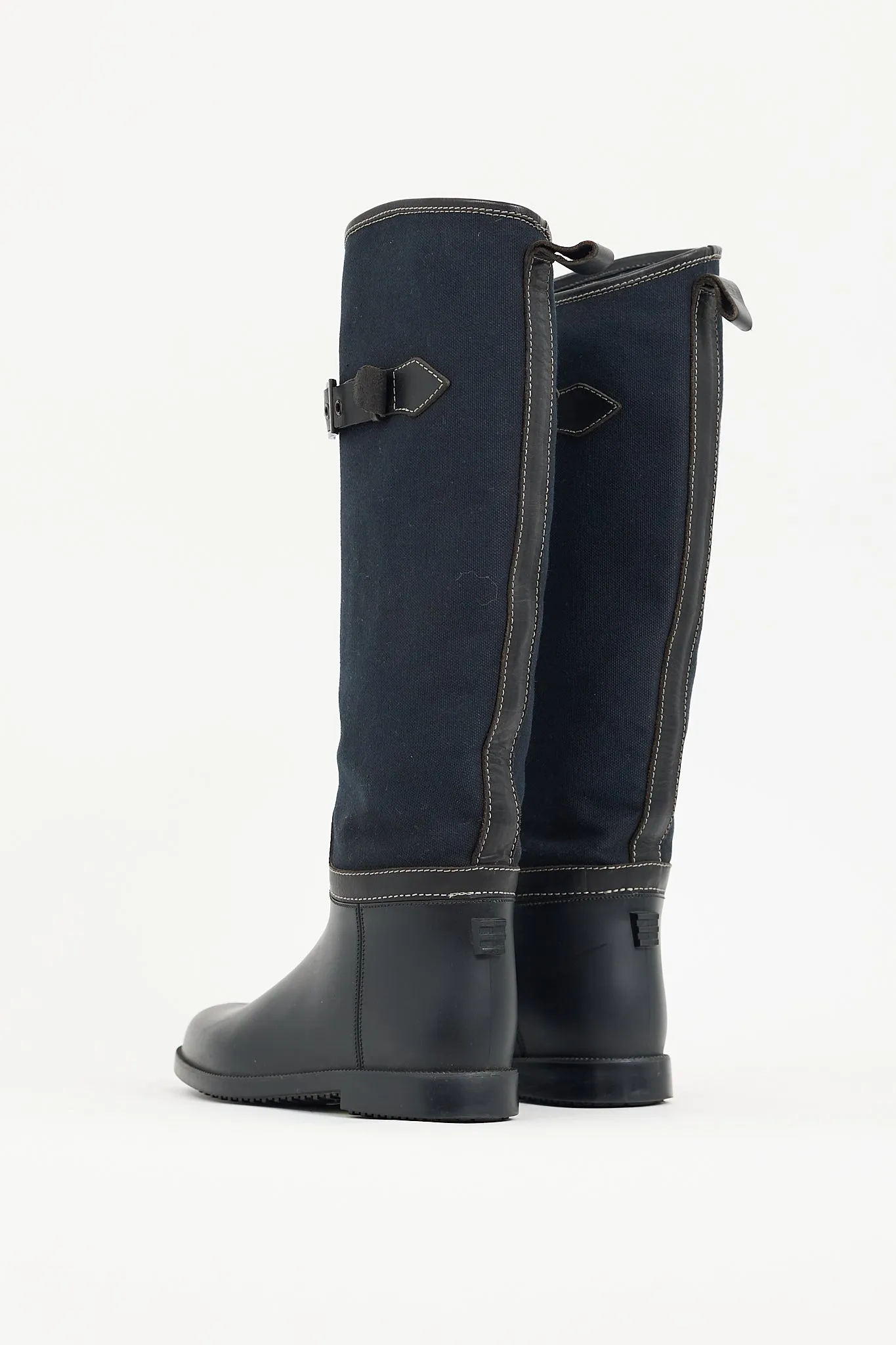 Black & Navy Rubber & Canvas Rubber Boot