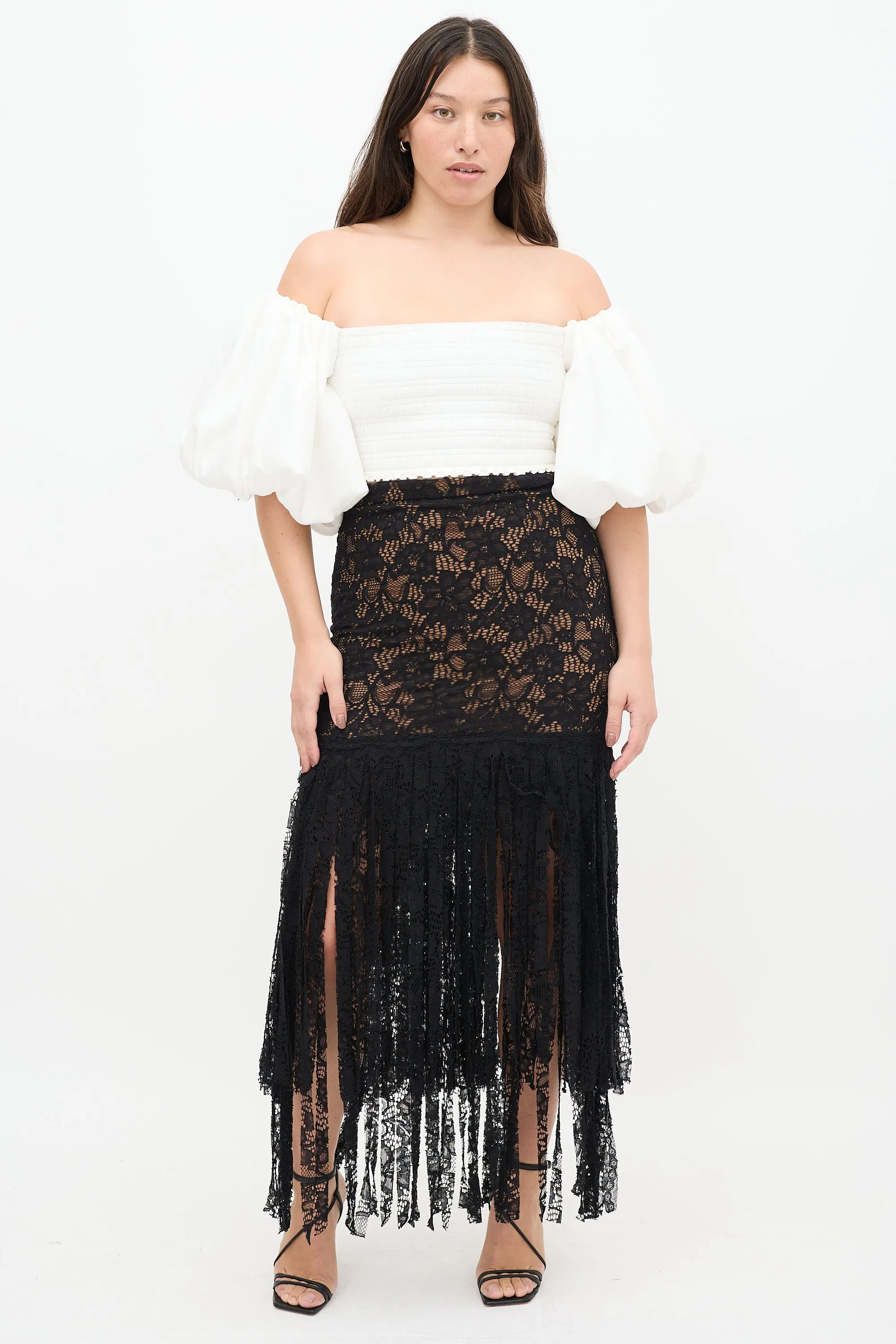 Black Floral Lace Fringe Skirt