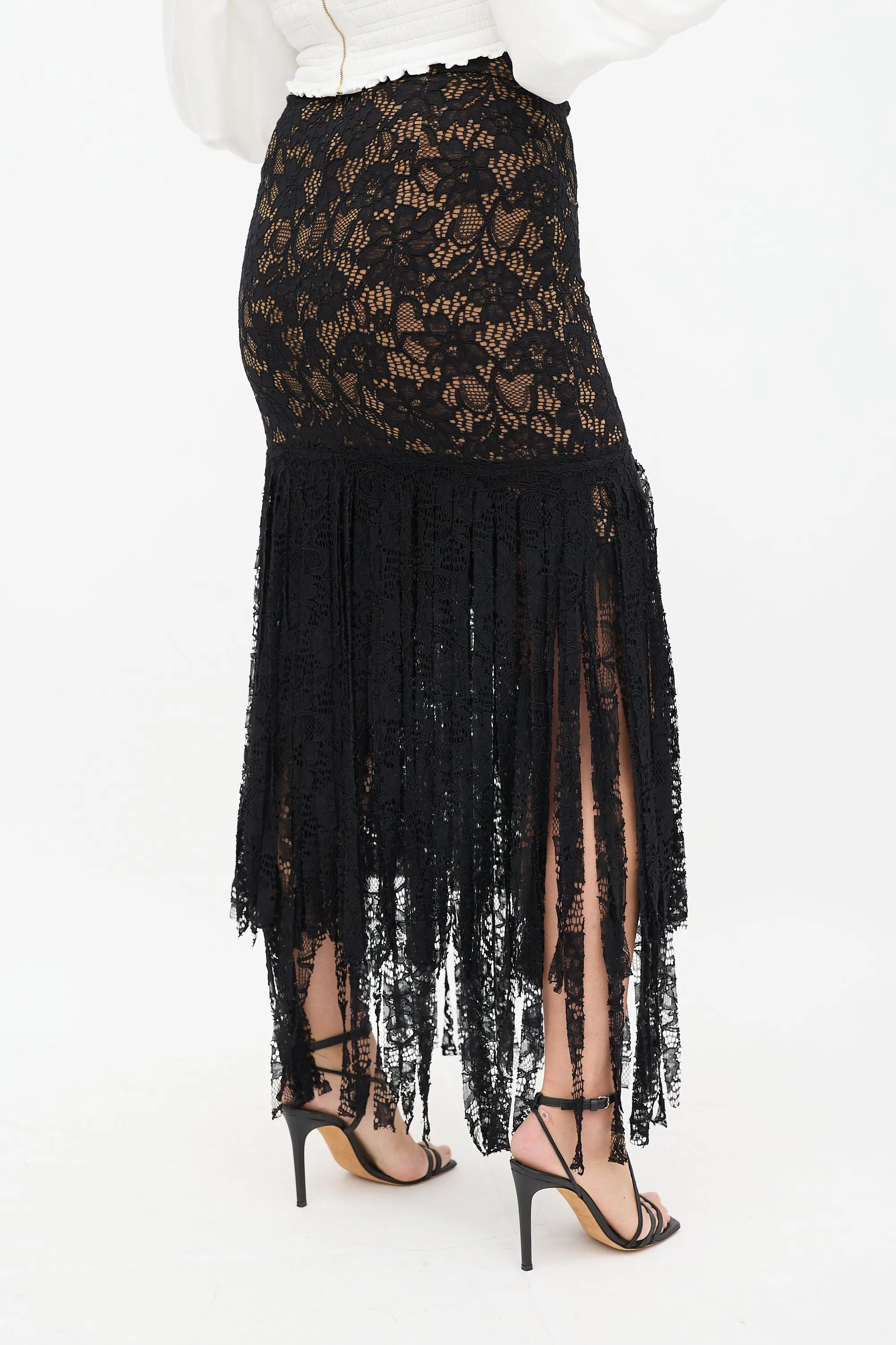 Black Floral Lace Fringe Skirt
