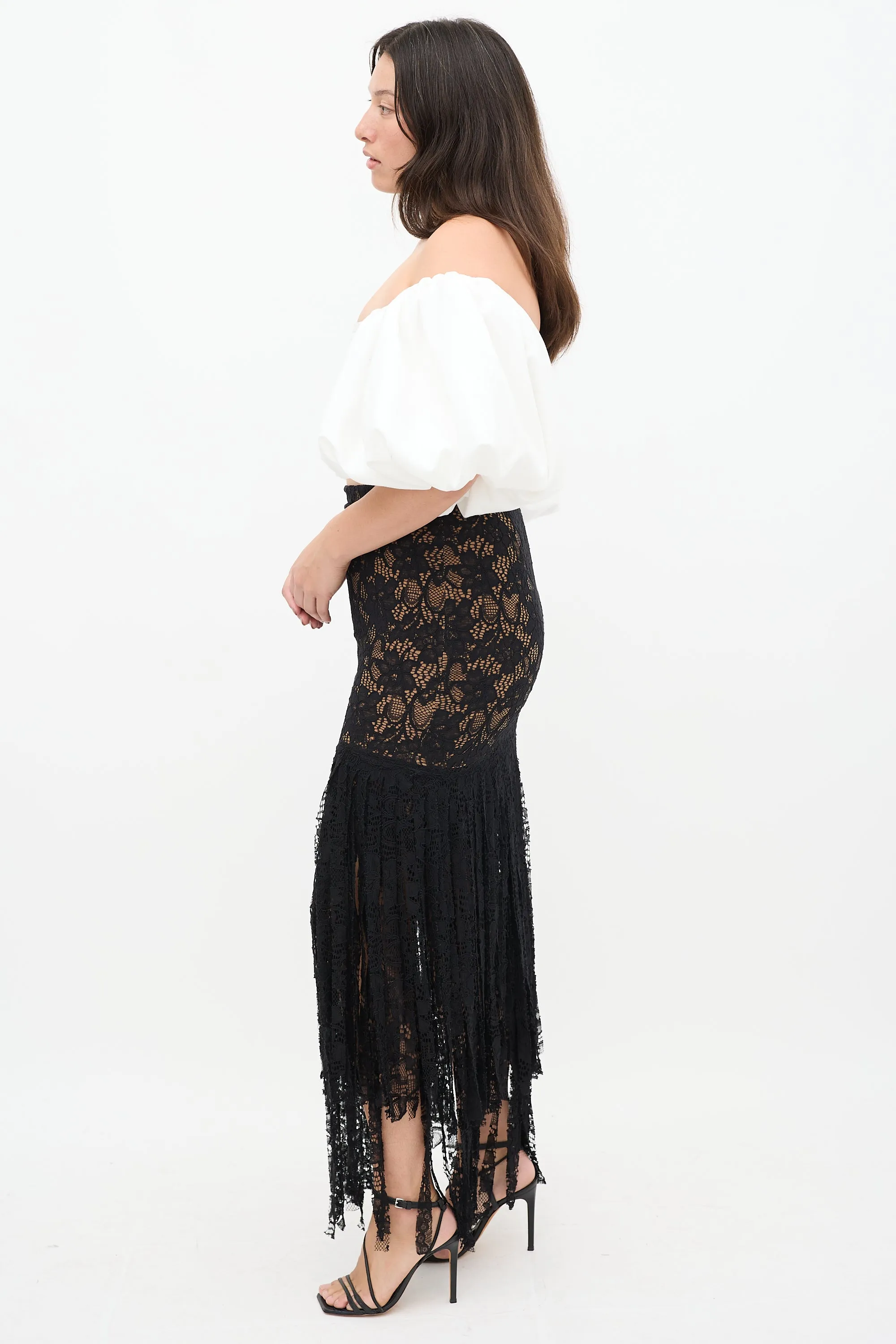 Black Floral Lace Fringe Skirt