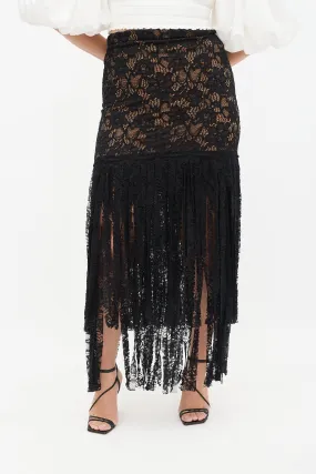 Black Floral Lace Fringe Skirt