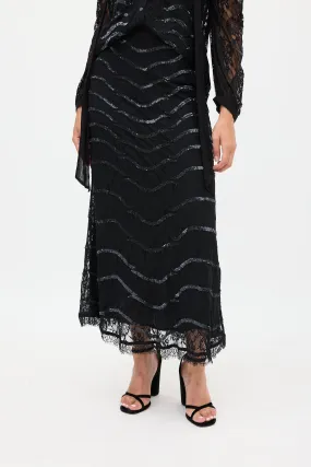 Black Floral Lace Sequinned Skirt