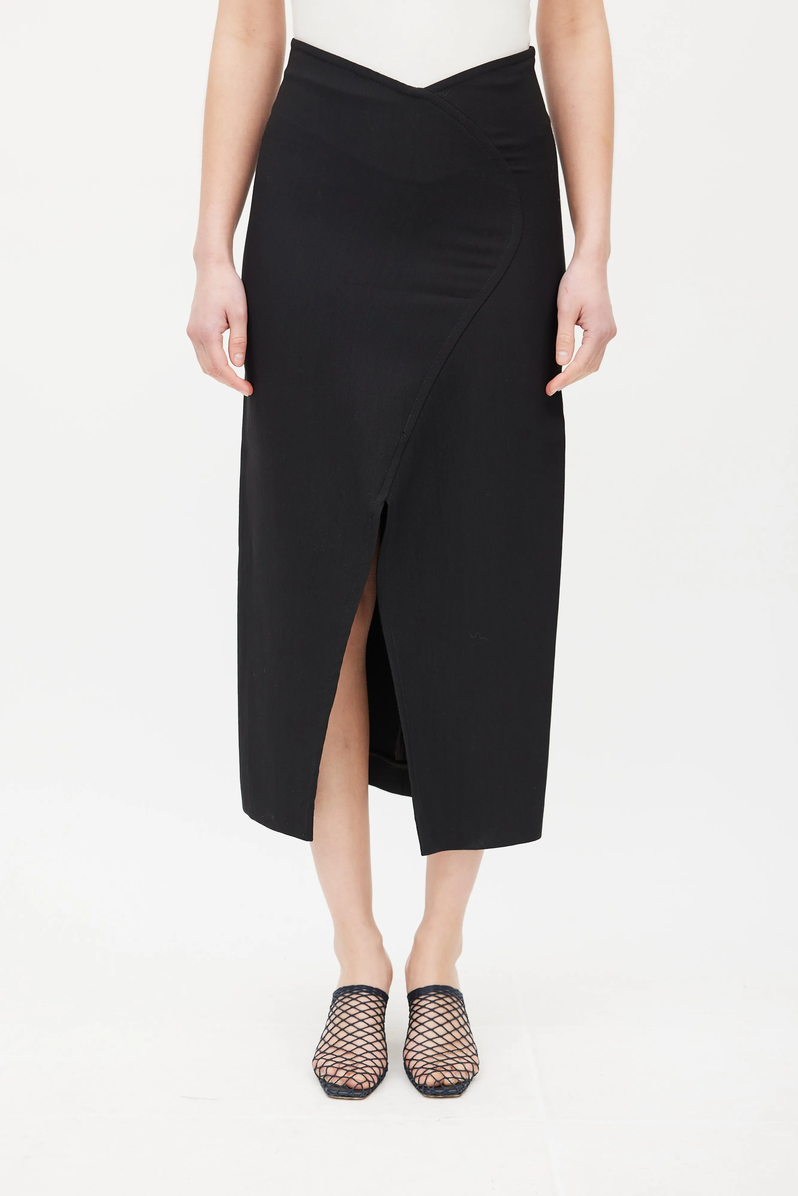Black Front Slit Midi Skirt