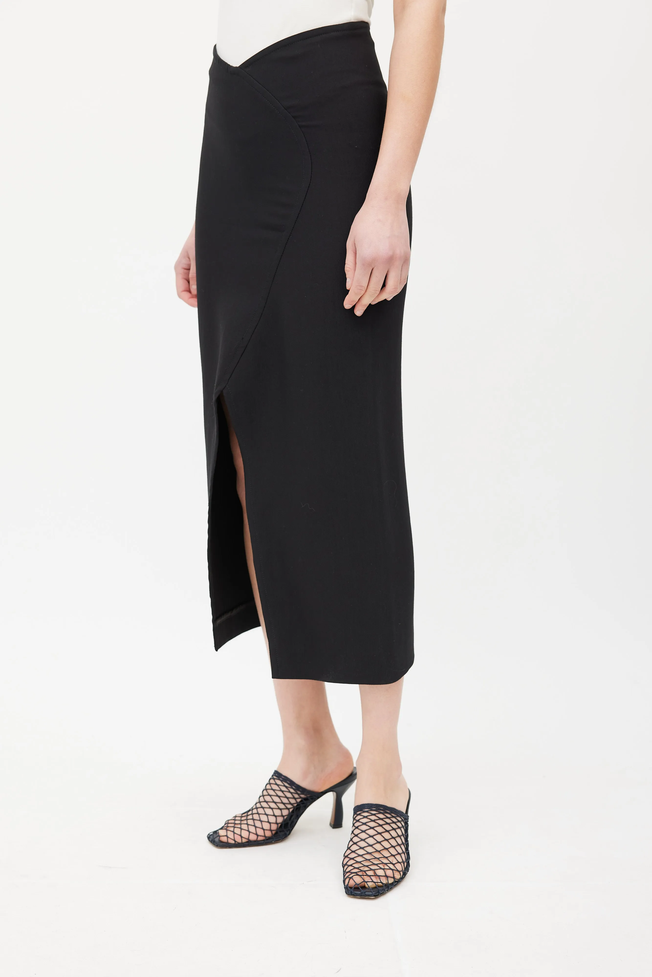 Black Front Slit Midi Skirt