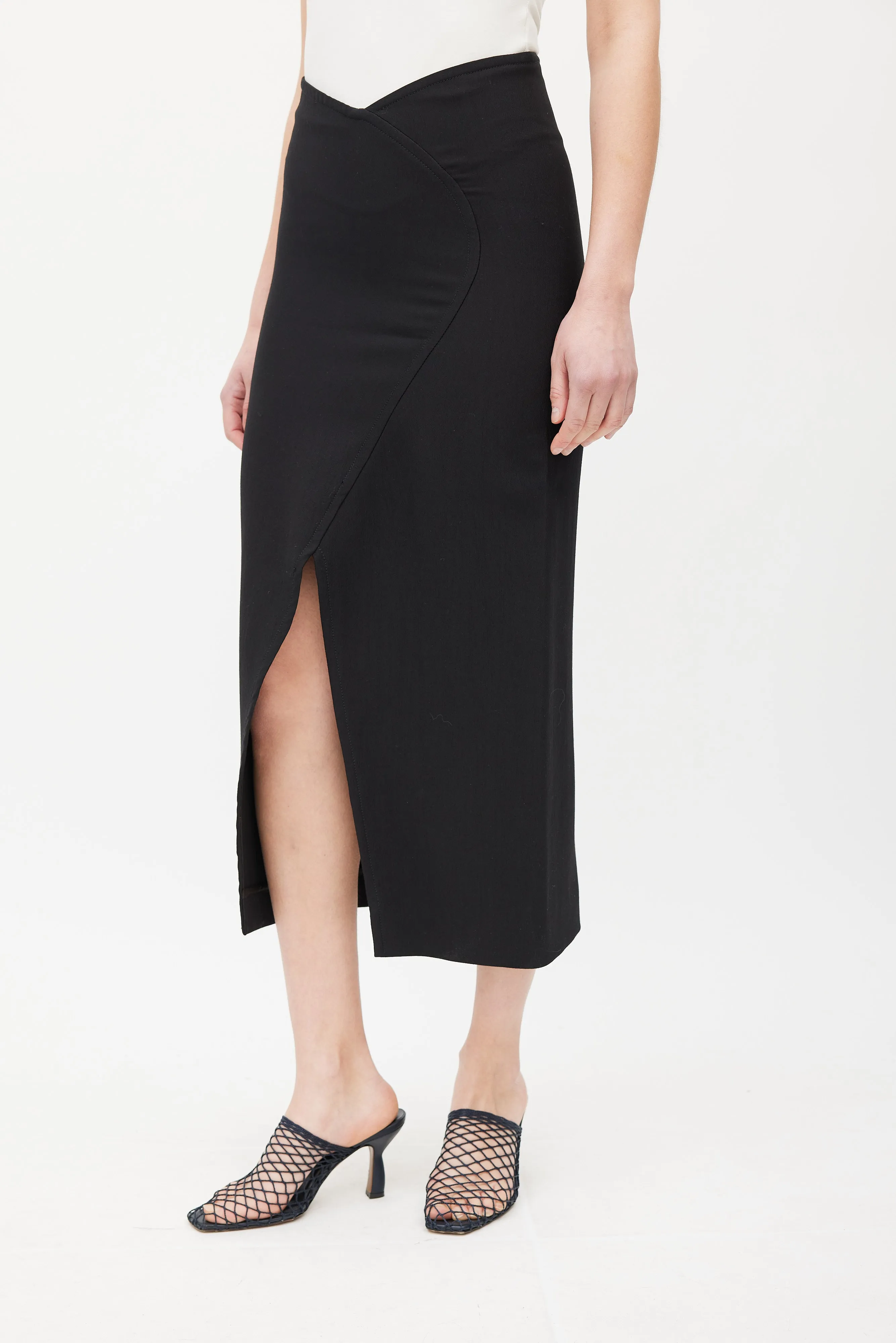 Black Front Slit Midi Skirt