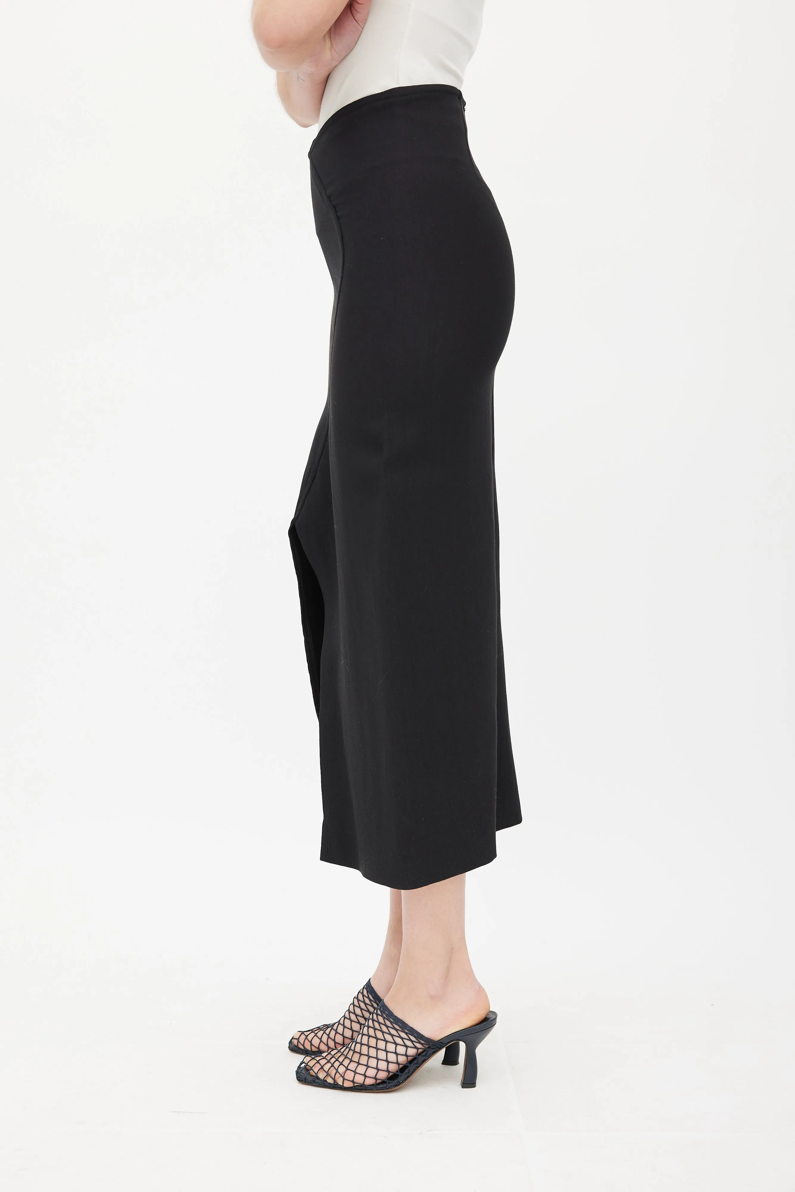 Black Front Slit Midi Skirt