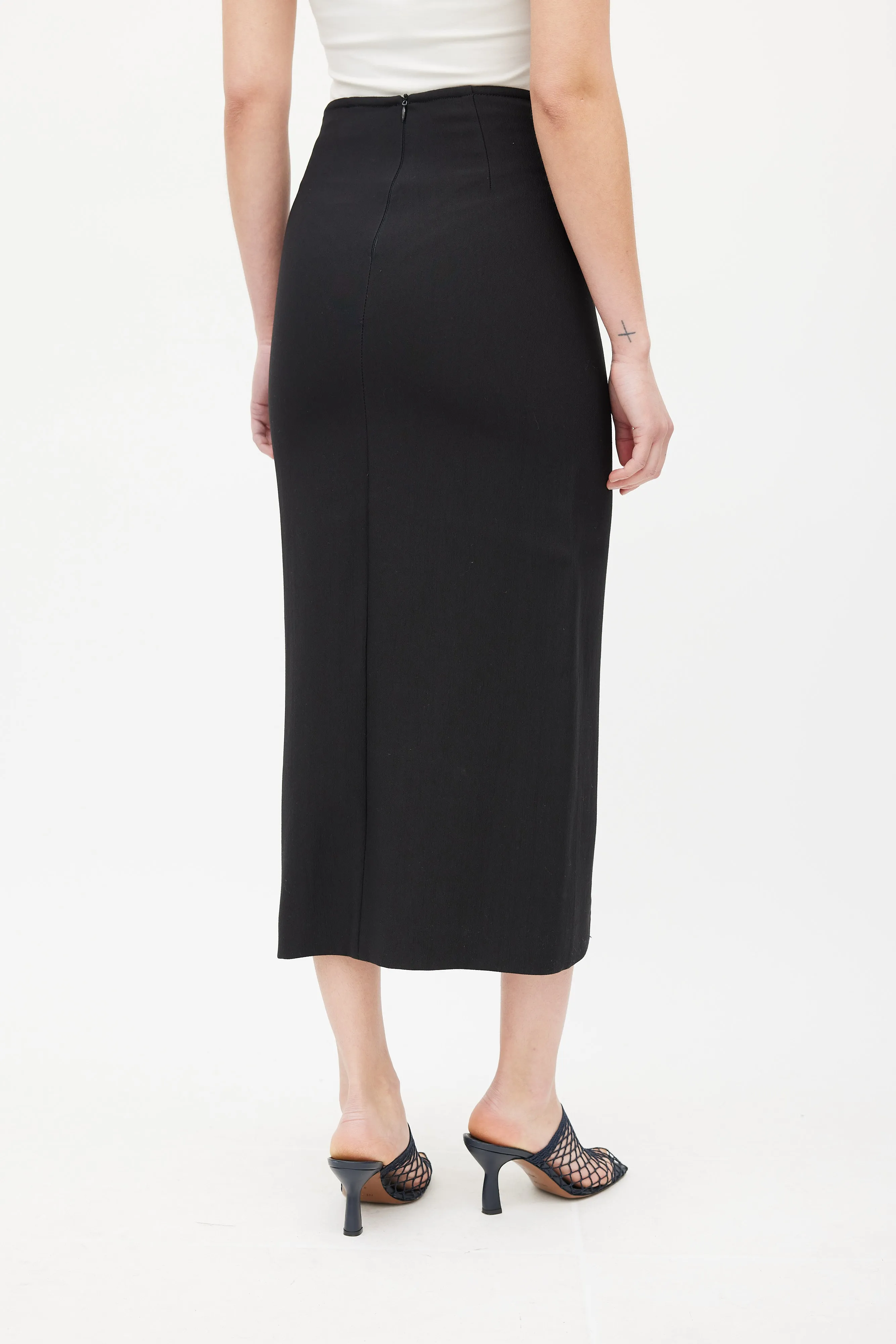 Black Front Slit Midi Skirt