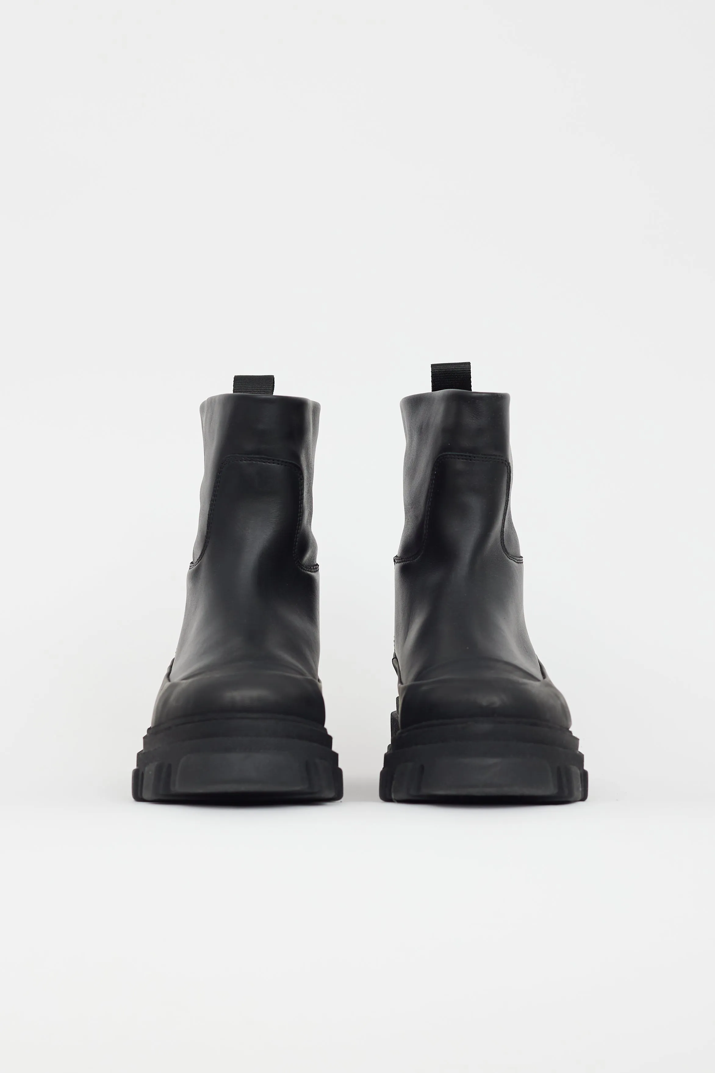 Black Leather Tubular Ankle Boot