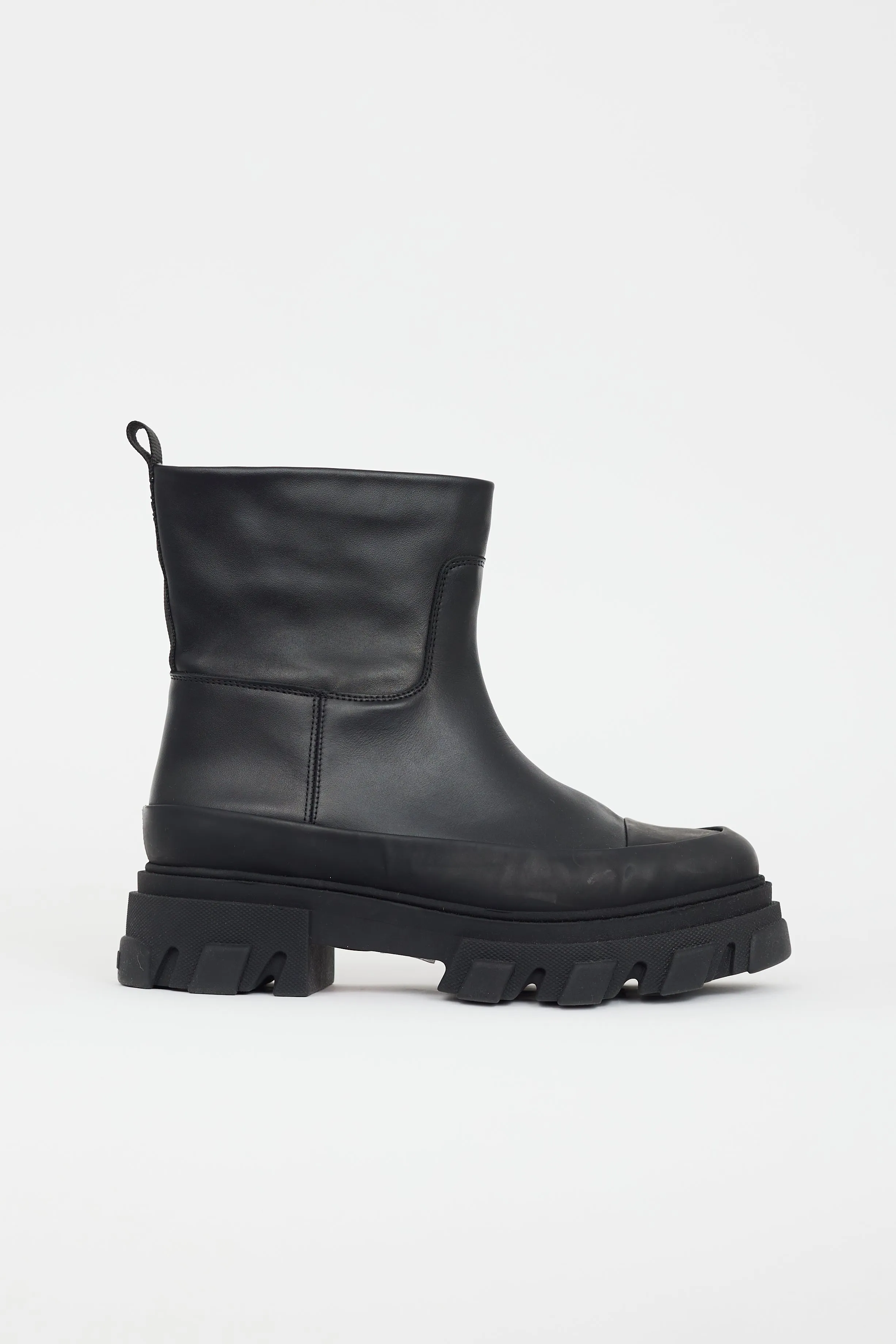 Black Leather Tubular Ankle Boot
