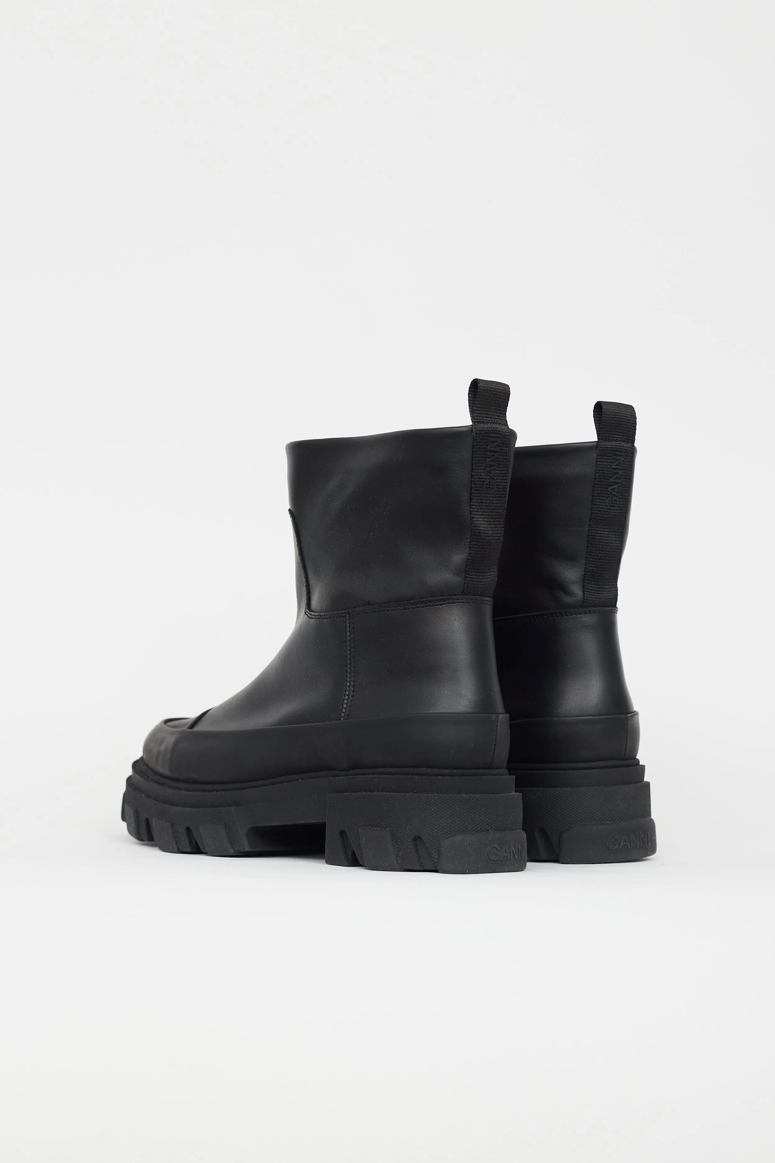 Black Leather Tubular Ankle Boot