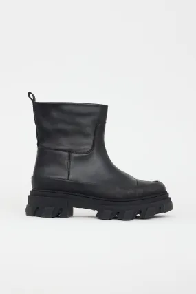 Black Leather Tubular Ankle Boot