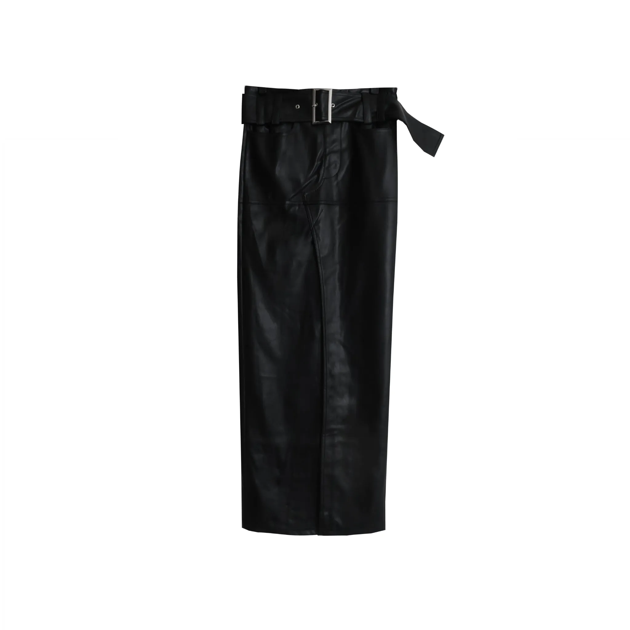 Black Low Waist Maxi Skirt With Slits & Detachable Buckle Belt