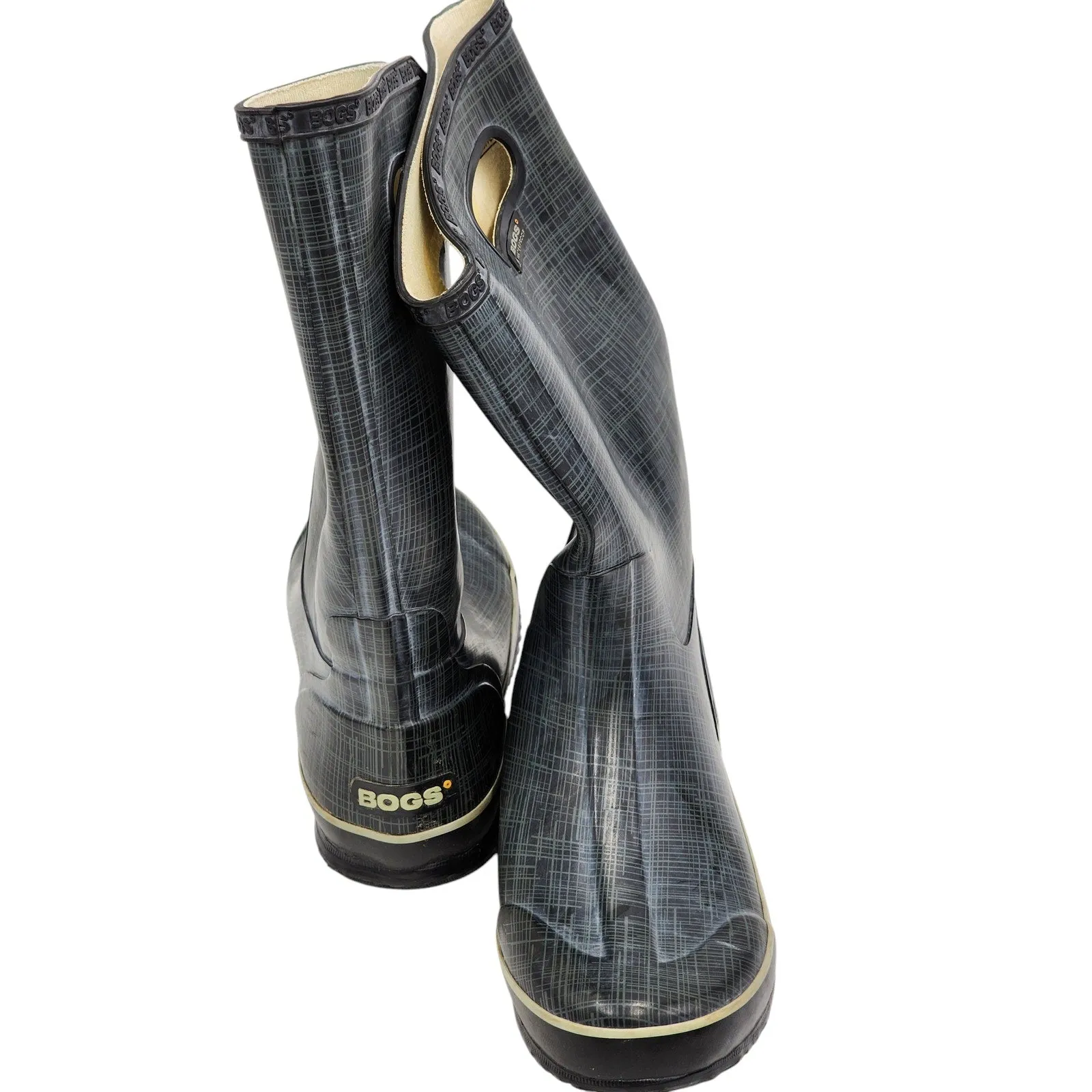 Bogs Rain Boots Womens 9 Light Linen Print Waterproof Rubber Pull On 71434-001