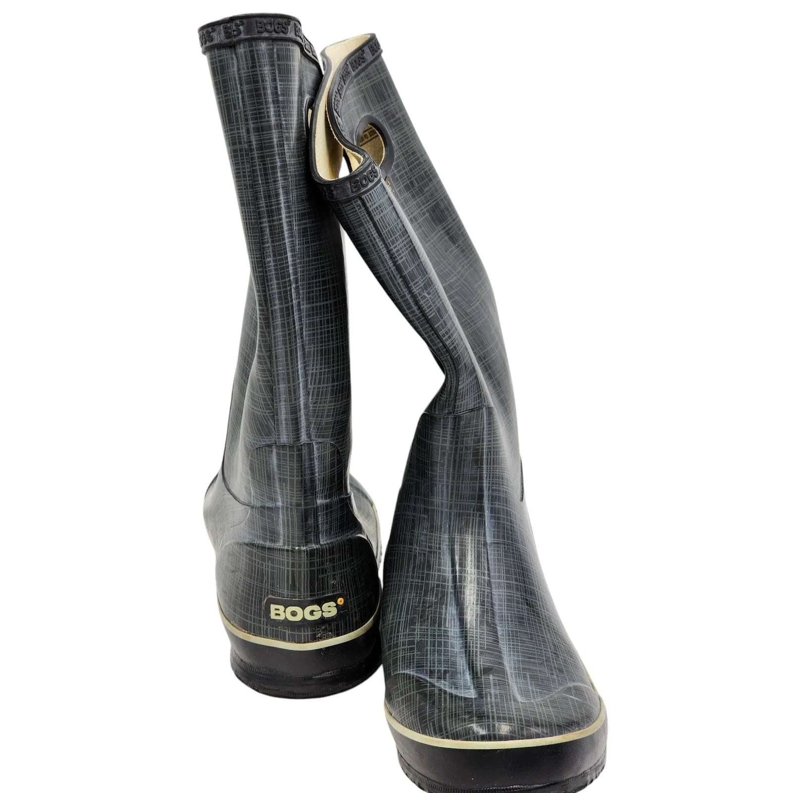 Bogs Rain Boots Womens 9 Light Linen Print Waterproof Rubber Pull On 71434-001