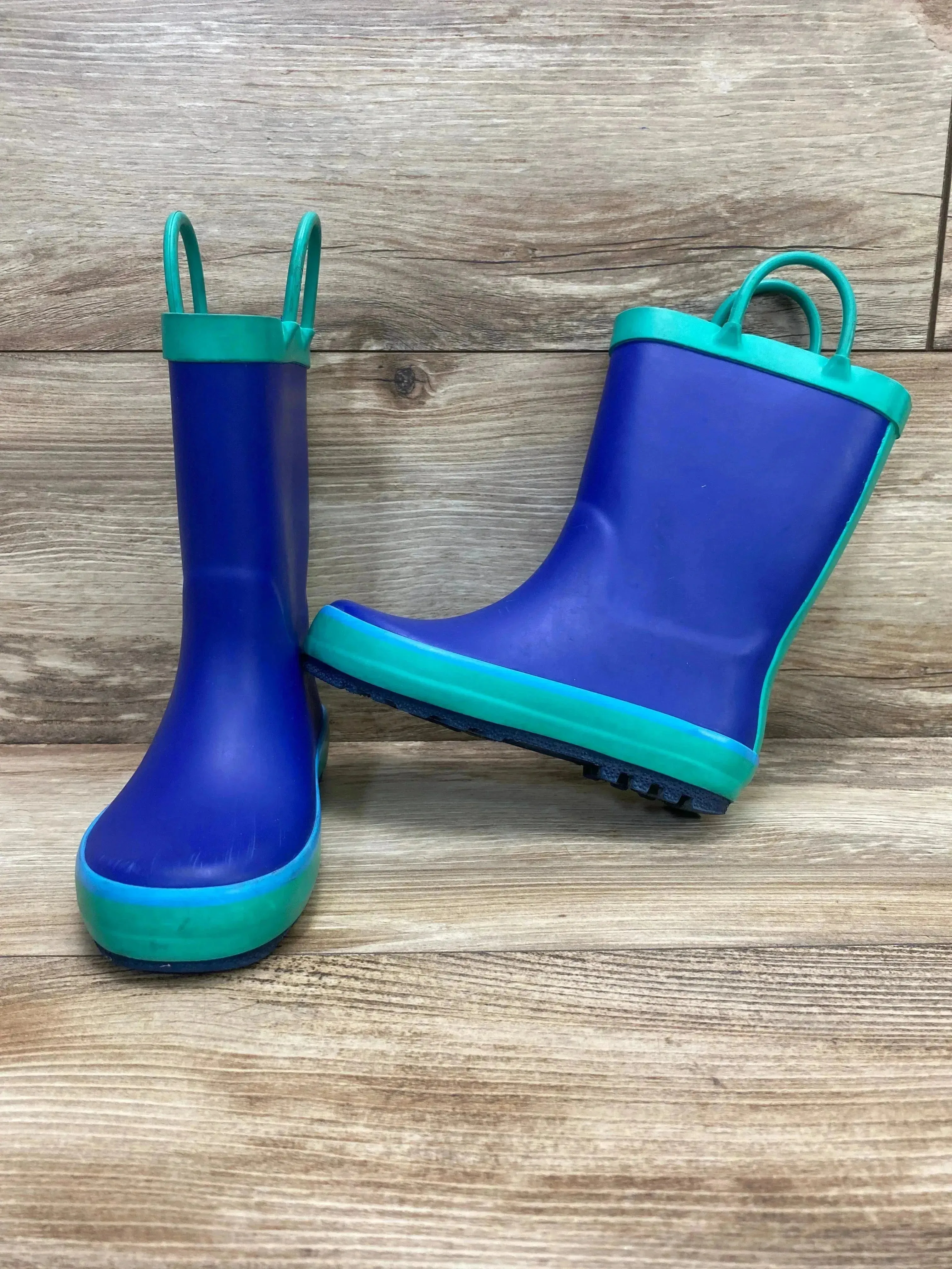 Cat & Jack Rubber Rain Boots Blue/Green Sz 9c