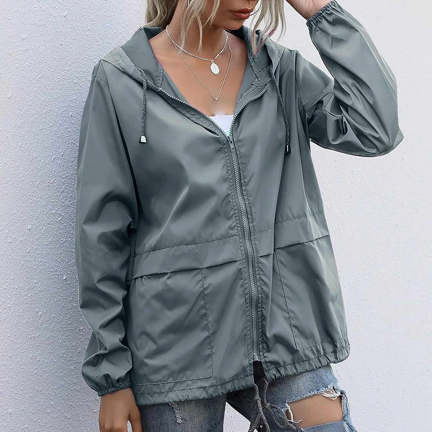 Cdiecer Womens Waterproof Rain Jacket Lightweight Packable Raincoat Hooded Outdoor Sport Windbreaker with Pockets