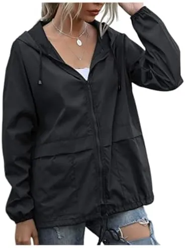 Cdiecer Women's Waterproof Raincoat Lightweight Rain Jacket Hooded Windbreaker Outwear Zipper Hoodie with Pockets