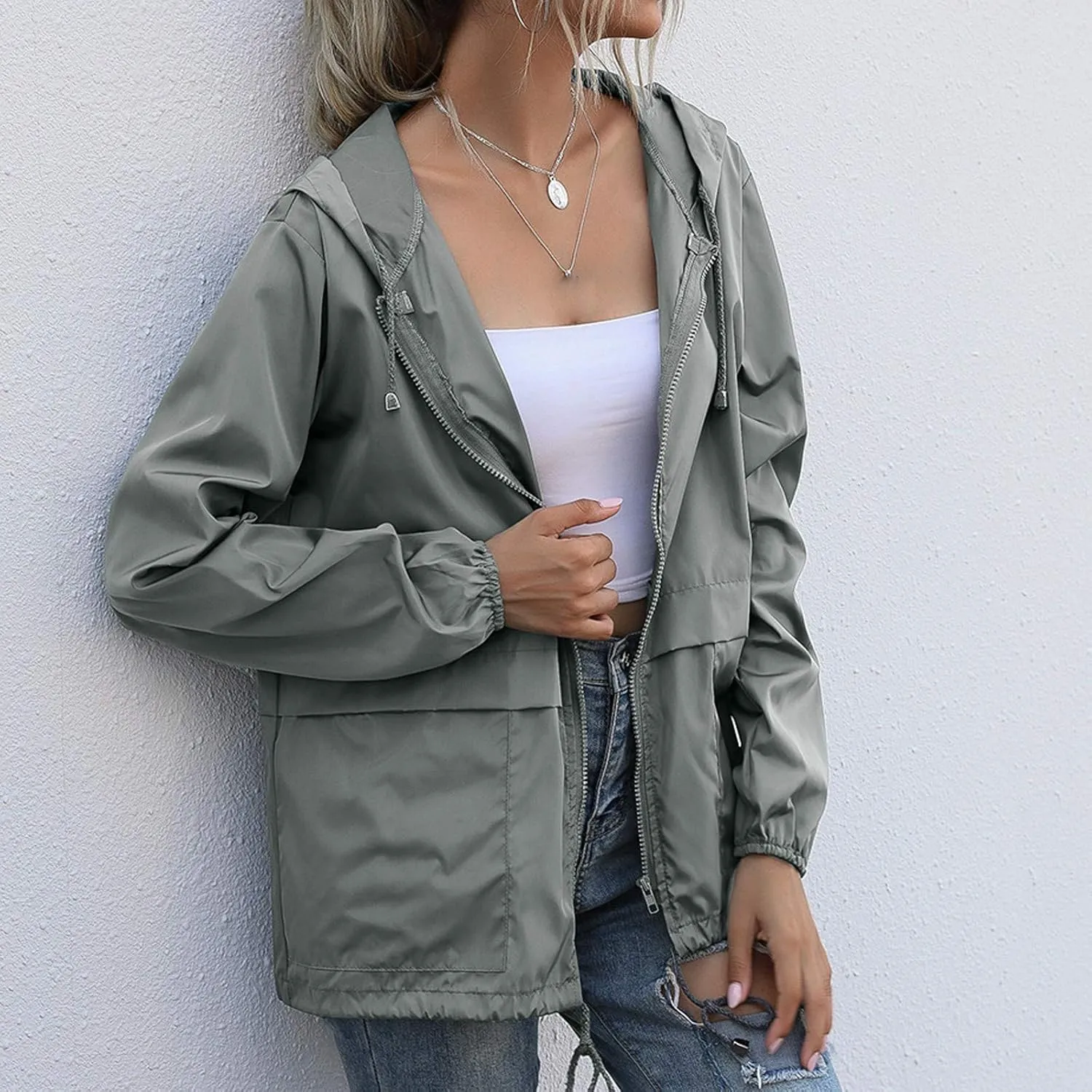Cdiecer Women's Waterproof Raincoat Lightweight Rain Jacket Hooded Windbreaker Outwear Zipper Hoodie with Pockets