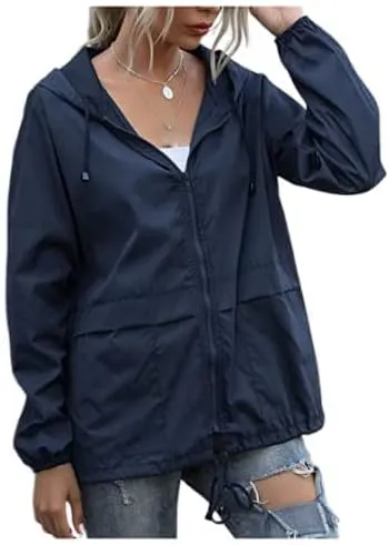 Cdiecer Women's Waterproof Raincoat Lightweight Rain Jacket Hooded Windbreaker Outwear Zipper Hoodie with Pockets