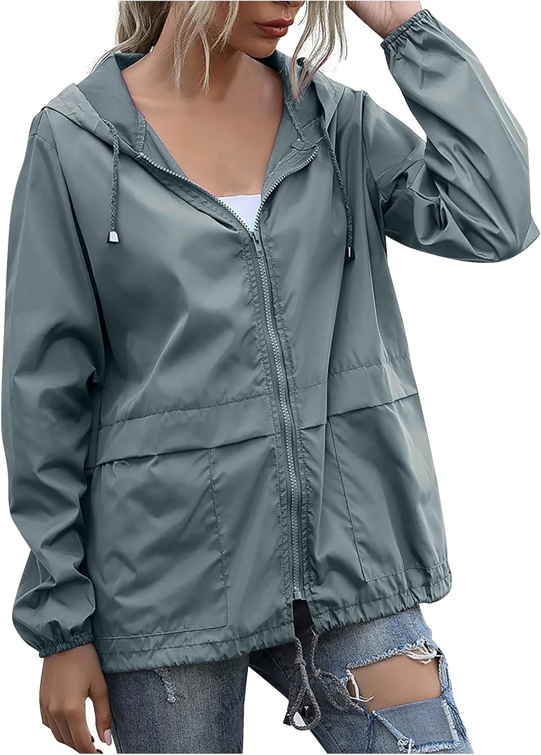 Cdiecer Women's Waterproof Raincoat Lightweight Rain Jacket Hooded Windbreaker Outwear Zipper Hoodie with Pockets