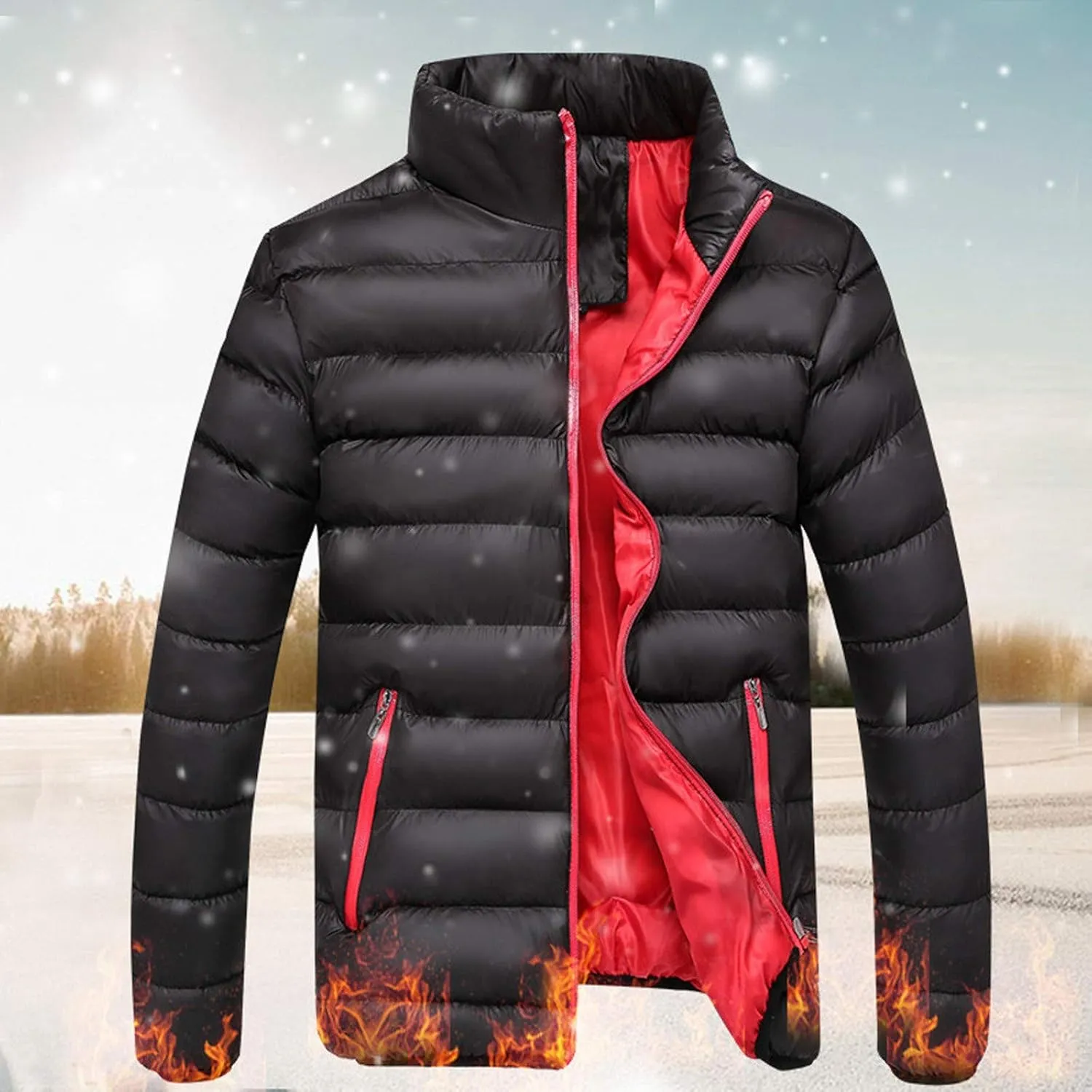 Dgoopd Quilted Jackets for Men Lightweight Down Puffer Jacket Packable Winter Warm Zip up Coat Outdoor Warm Padded Jacket