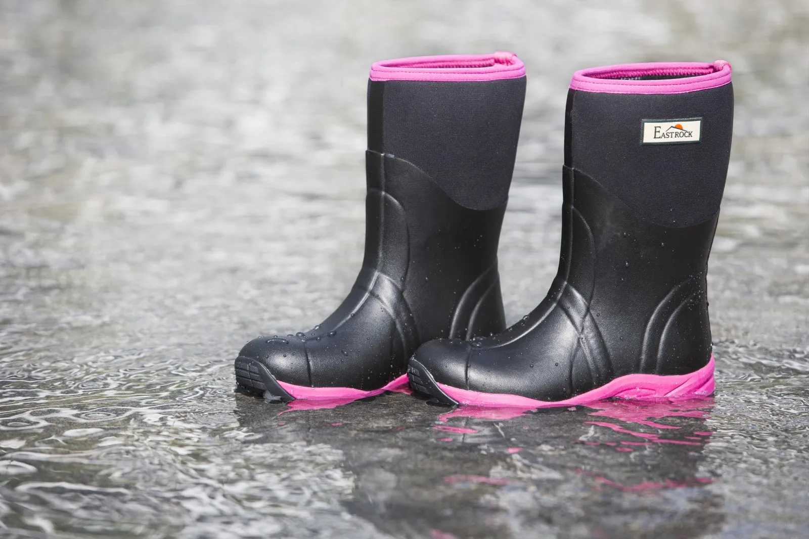 East Rock Women 11 in. Waterproof Outdoor Rubber Boots Black/Fuchsia (6 Sizes)
