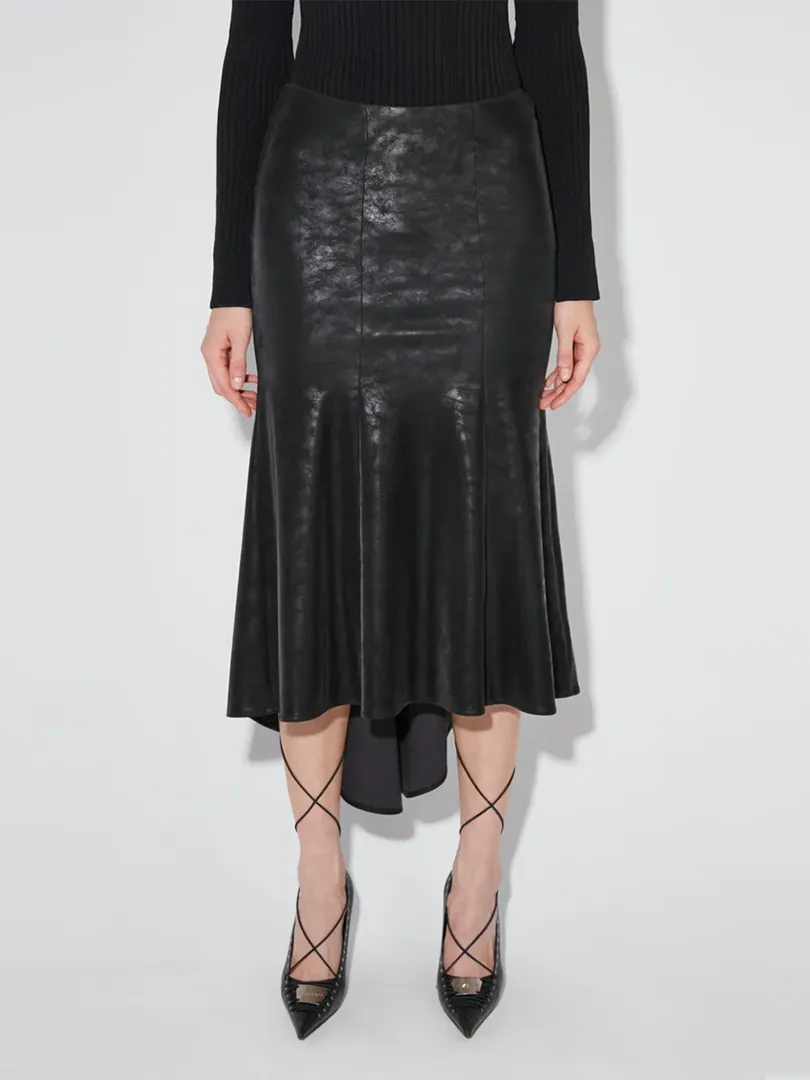 Faux Leather Midi Skirt Black