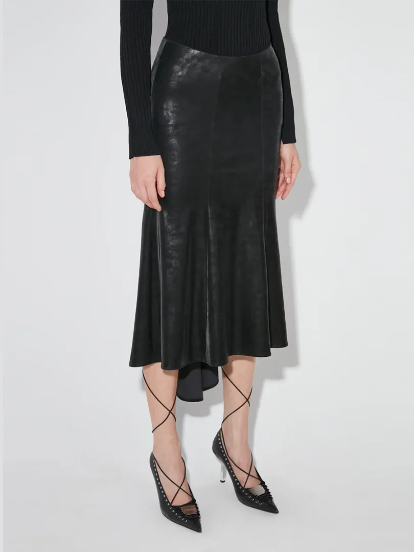 Faux Leather Midi Skirt Black