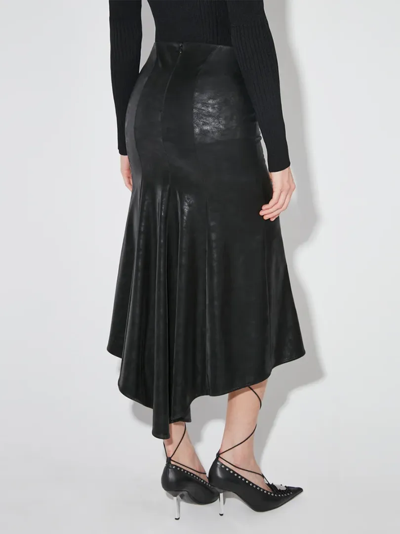 Faux Leather Midi Skirt Black