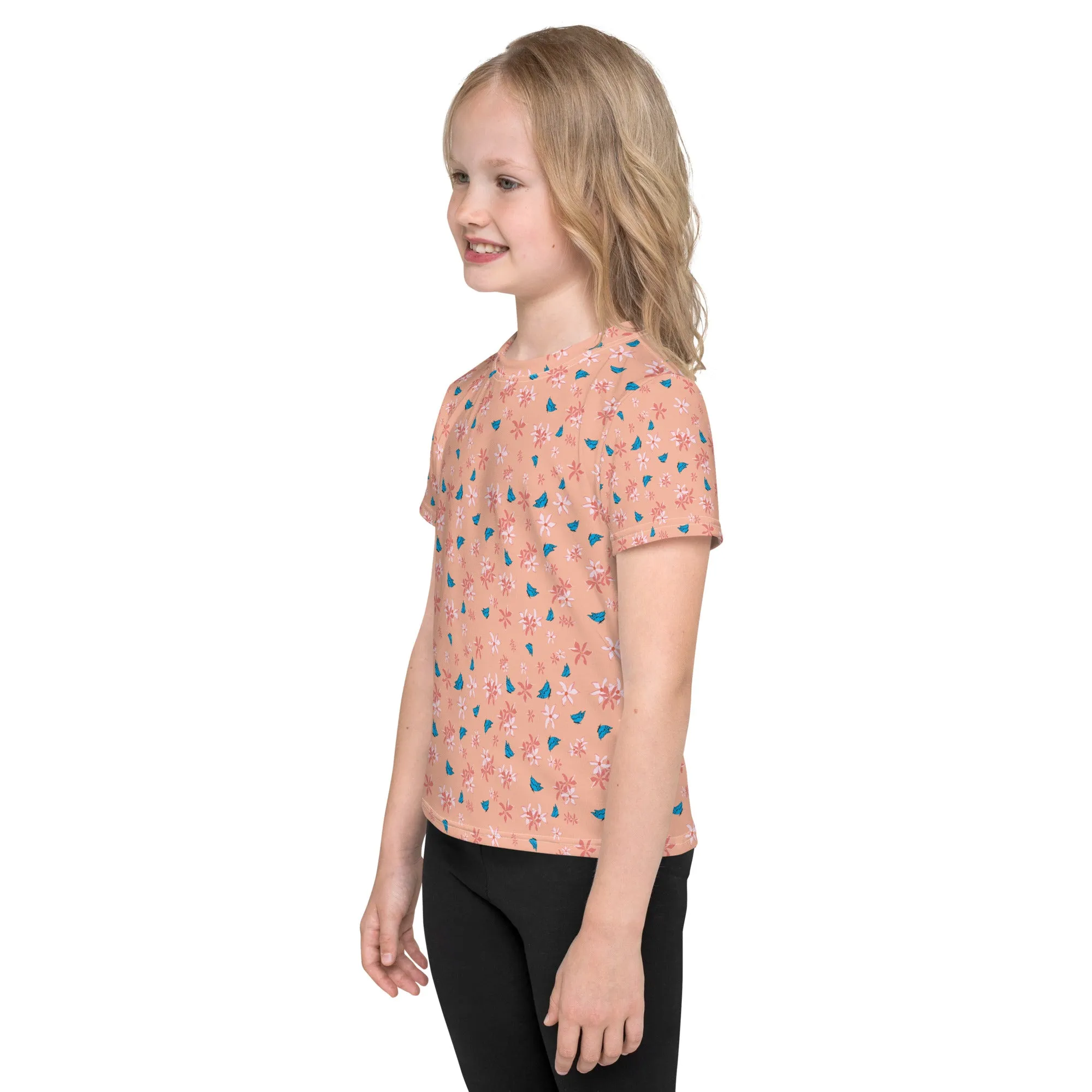 Girl's Pastel Flowers and Butterflies crew neck t-shirt