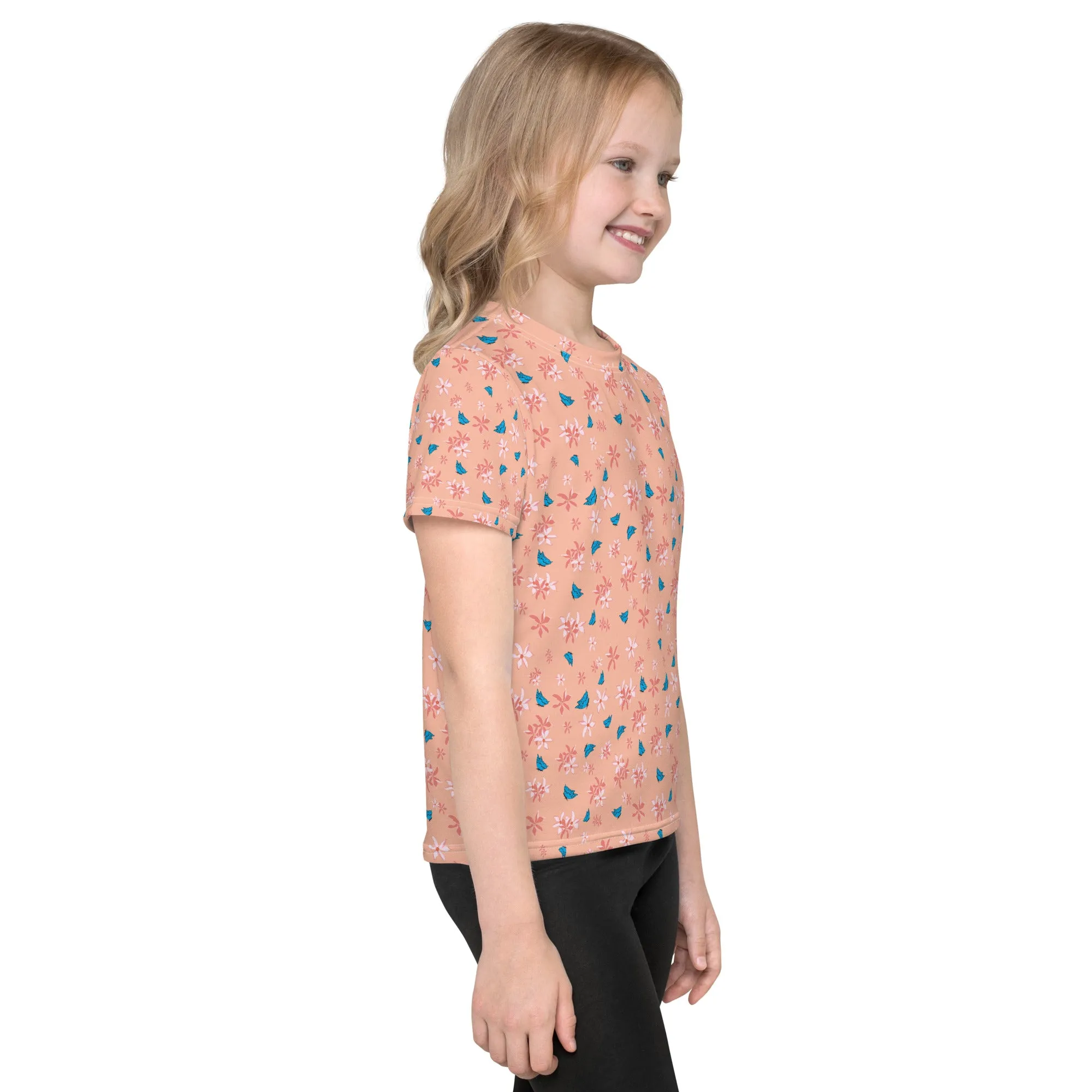 Girl's Pastel Flowers and Butterflies crew neck t-shirt