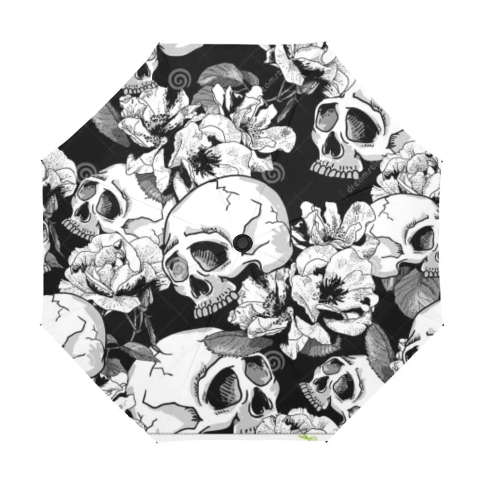 Gray Skull Floral Anti-UV Auto-Foldable Umbrella
