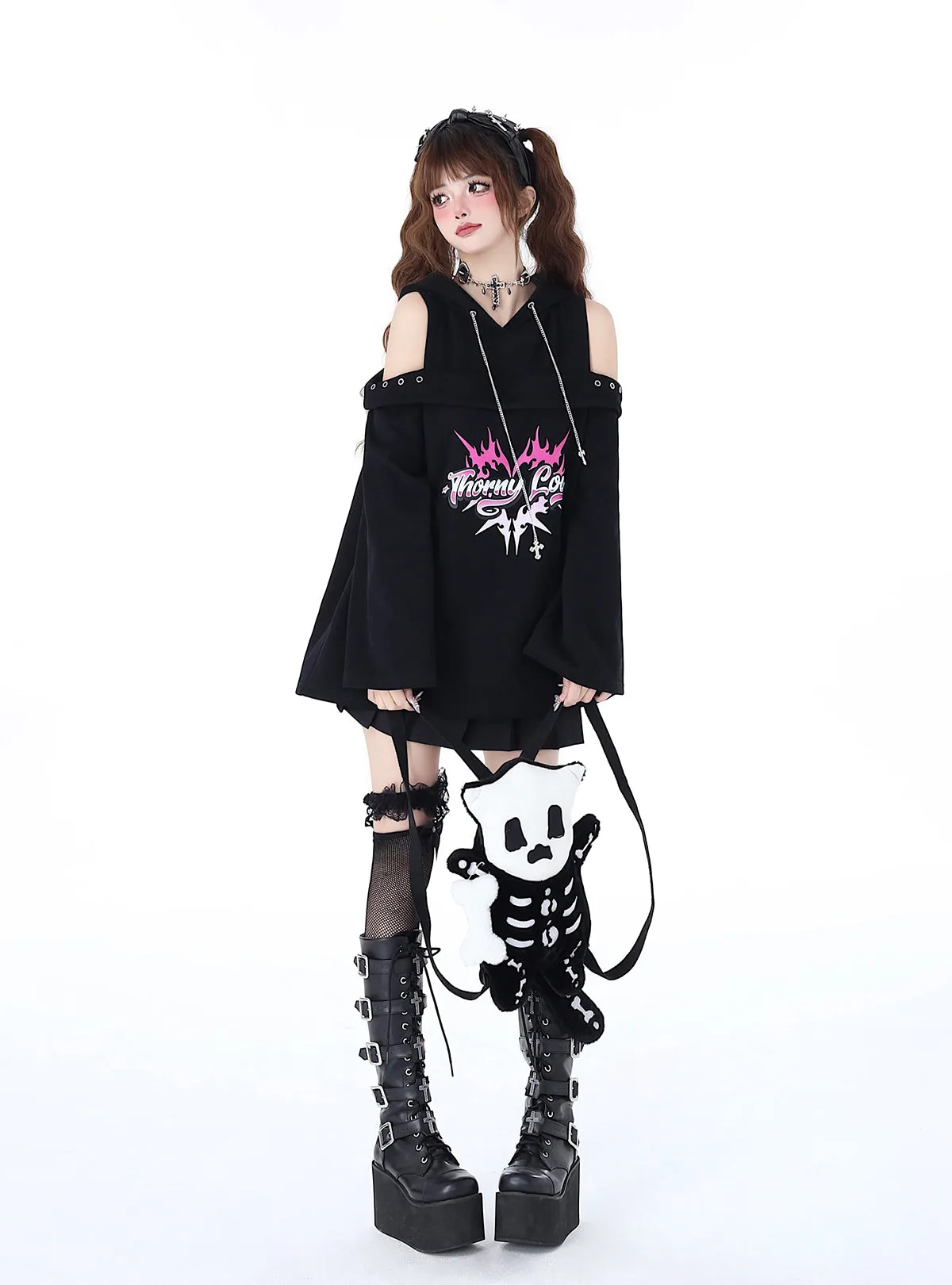Hooded Subculture Leaky Top Rock Punk Spring Shoulder Chain Original Sweatshirt Dark