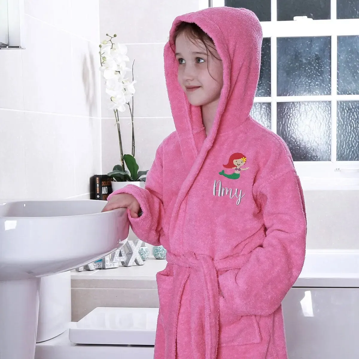 Kids Bathrobe with Hood and Mermaid Design