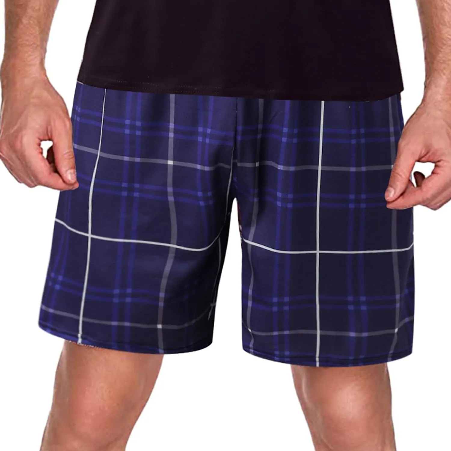 Men's Cotton Pajama Sleep Shorts Flannel Super Soft Cotton Plaid Shorts with Pockets and Drawstrings Sleep and Lounge