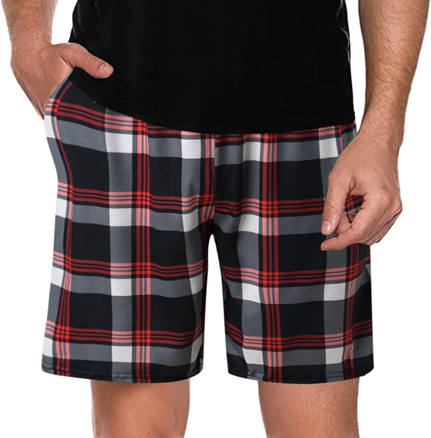 Men's Cotton Pajama Sleep Shorts Flannel Super Soft Cotton Plaid Shorts with Pockets and Drawstrings Sleep and Lounge