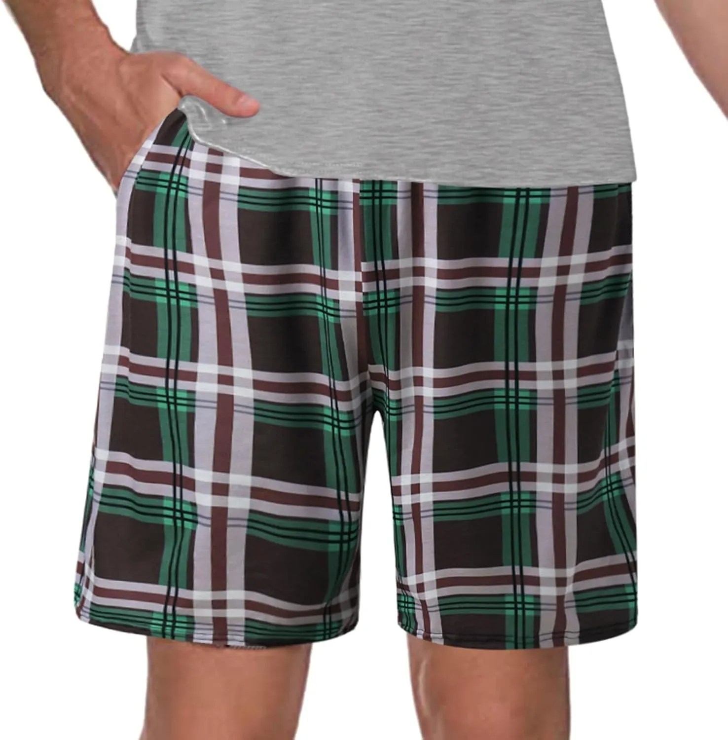 Men's Cotton Pajama Sleep Shorts Flannel Super Soft Cotton Plaid Shorts with Pockets and Drawstrings Sleep and Lounge
