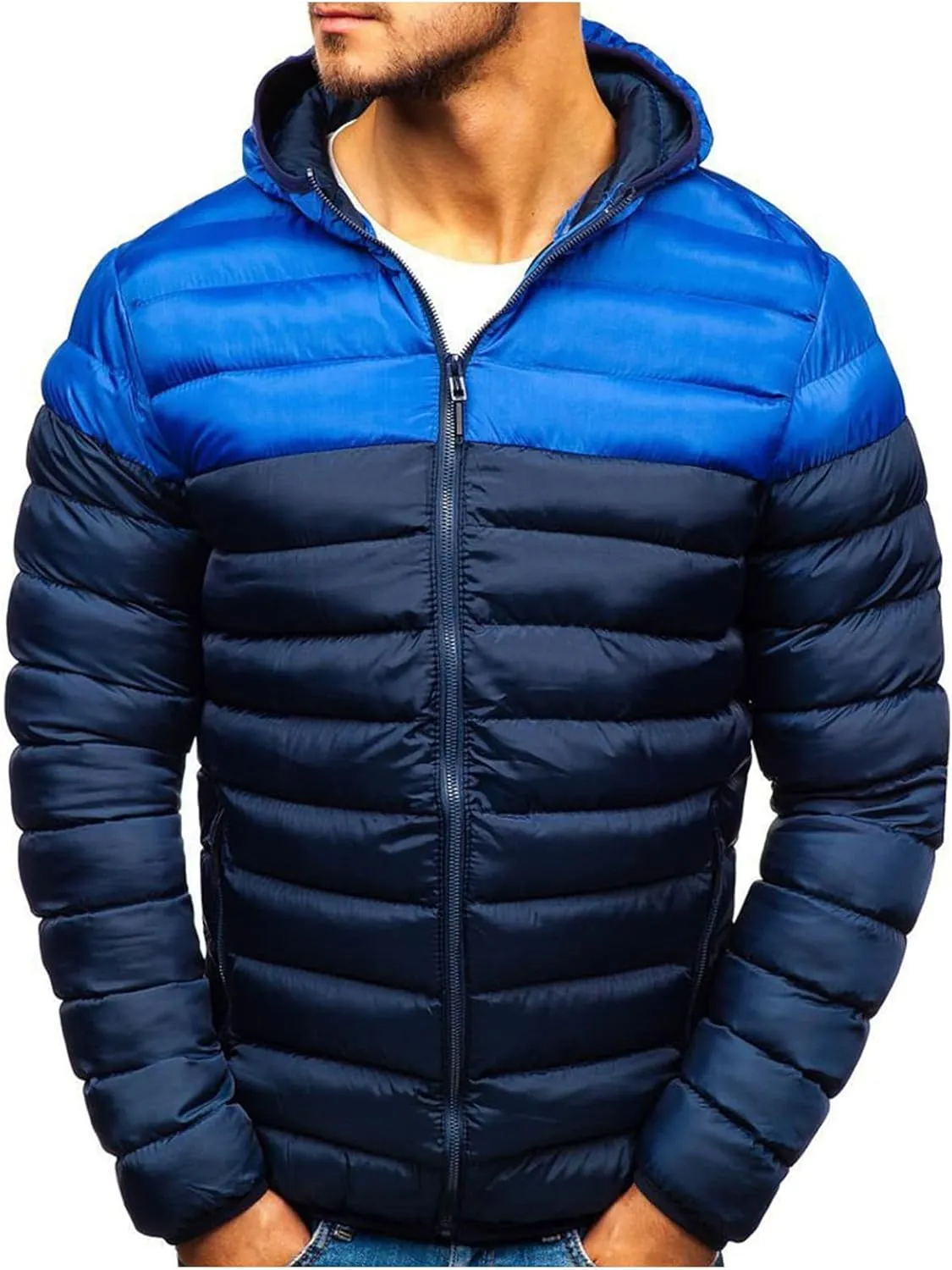 Men's Hooded Puffer Jacket Water-Resistant Winter Coat Windproof Padded Puffy Coat Zipper Down Jacket Trendy Outwear