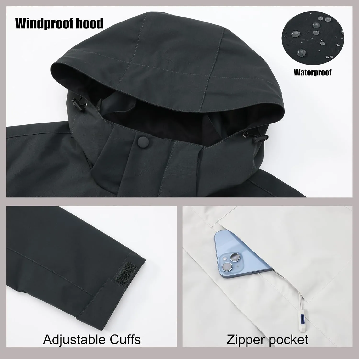 Mens Windproof Jacket Hooded Military Tactical Jacket Waterproof Windbreaker Outdoor Raincoat for Golf Cycling Camping