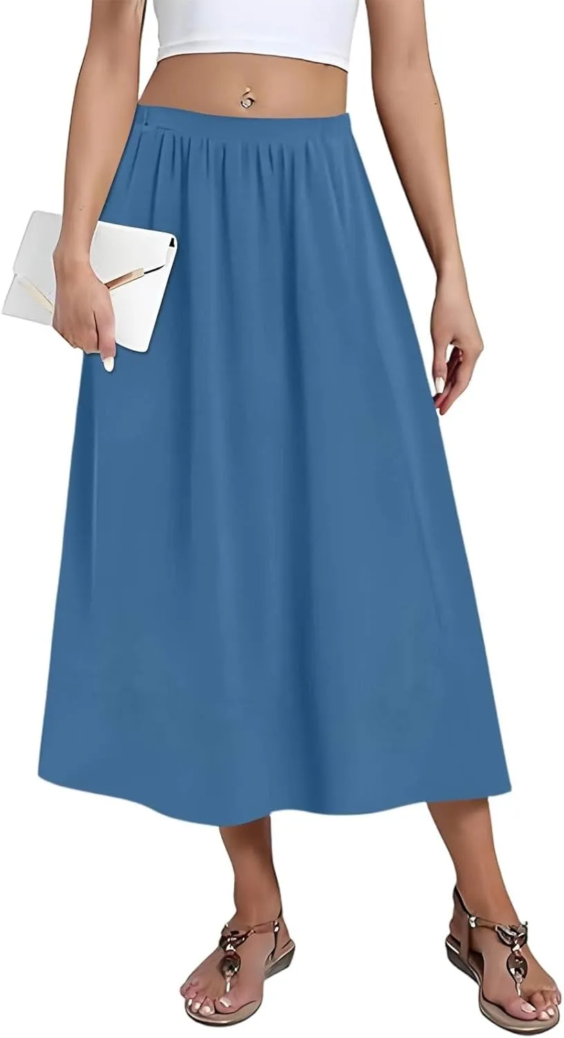 Midi Boho Floral Skirts for Women Trendy High Elastic Waist Comfy Flowy A Line Skirt Skorts with Pockets