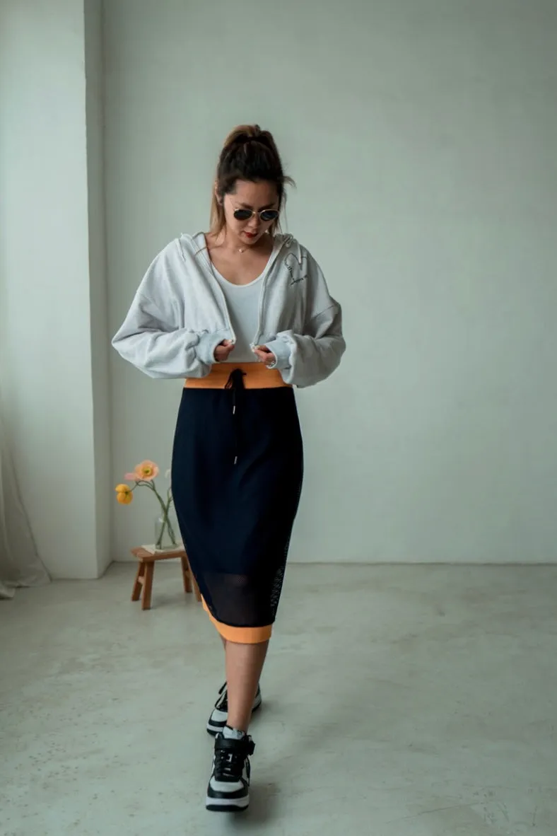 NAVY SPORTY MESH MIDI SKIRT *LAST 2*