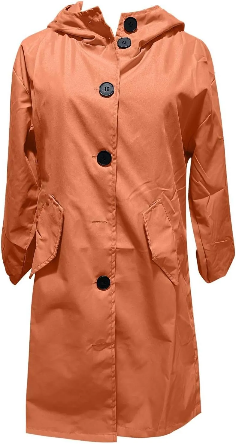 Rain Jacket for Women 2024 Windbeaker Waterproof Poncho Lightweight Long Hooded Coat Fashion Travel