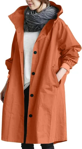 Rain Jacket for Women 2024 Windbeaker Waterproof Poncho Lightweight Long Hooded Coat Fashion Travel