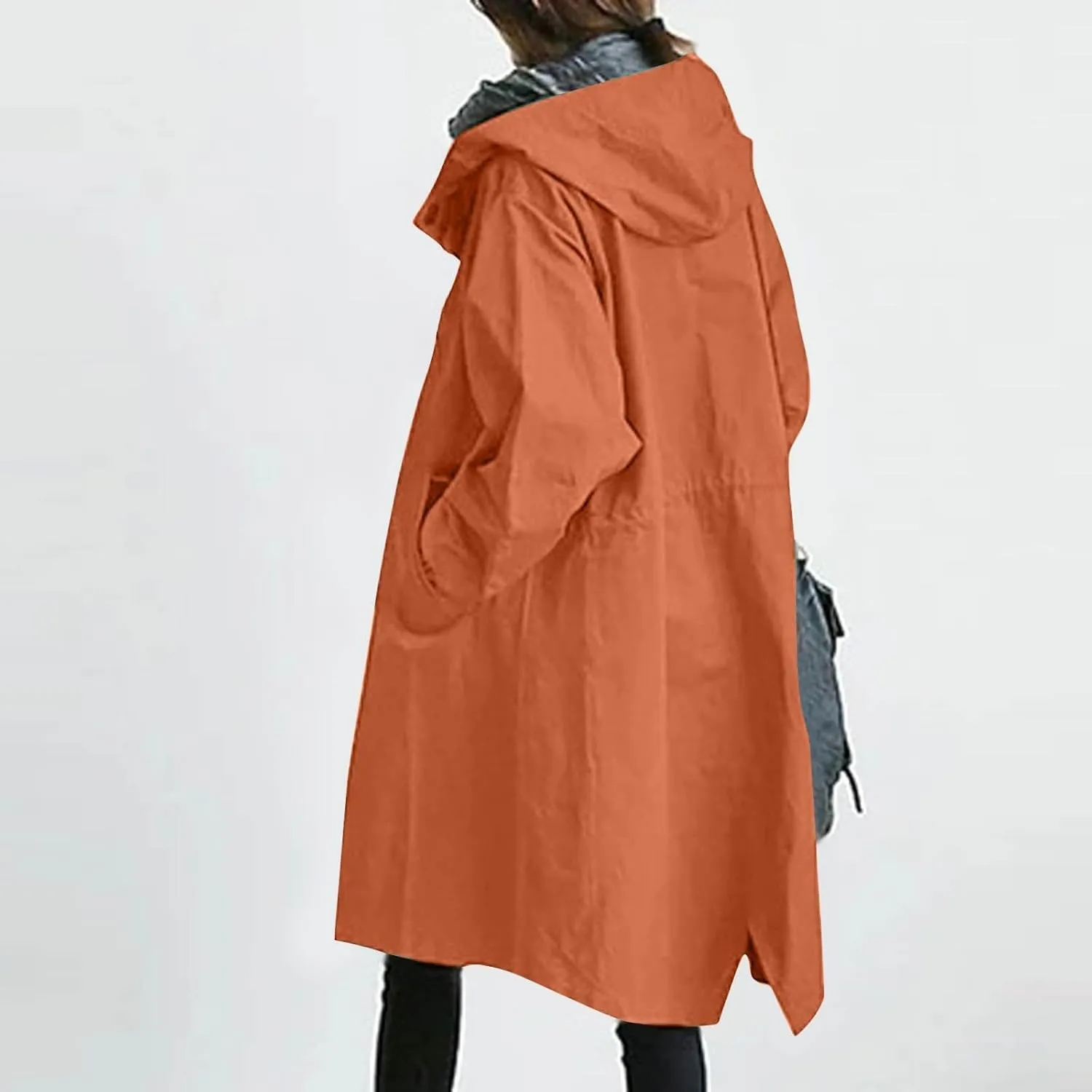 Rain Jacket for Women 2024 Windbeaker Waterproof Poncho Lightweight Long Hooded Coat Fashion Travel
