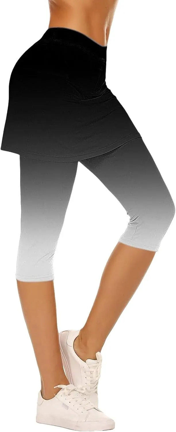 Skirted Leggings for Women Stretchy Tennis Golf Pickleball Skorts Summer Capris Gym Workout Yoga Legging with Skirts